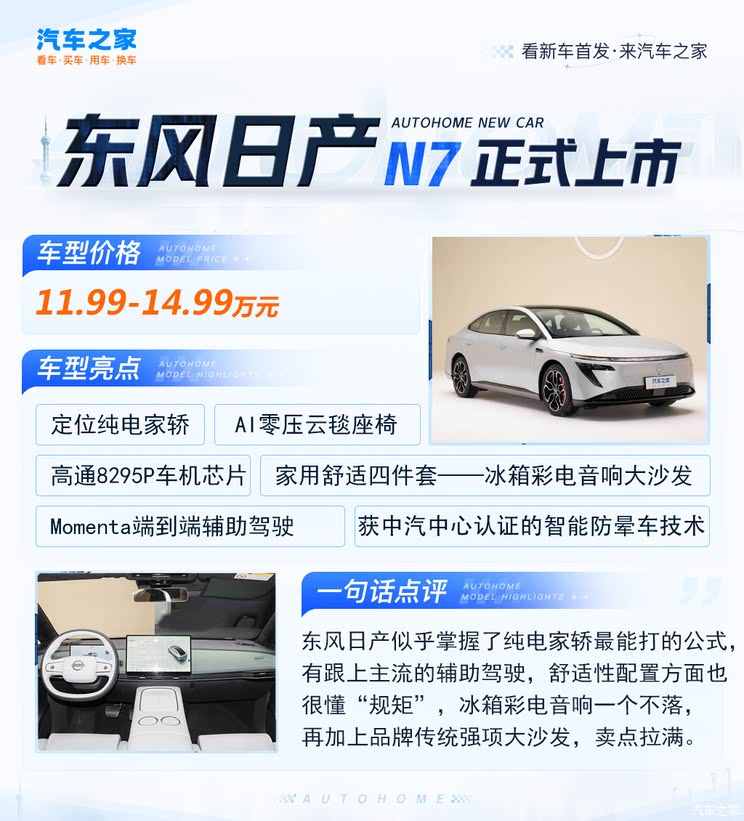 纯电中大型车日产N7价格11.99万起，东风日产为了反攻也是拼了